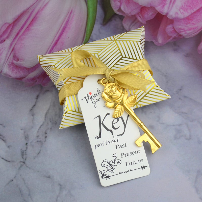 Makhry 50 Set Skeleton Rose Key Bottle Openers with Candy Box In Antique Vintage Style Escort Tags French Ribbon As A Gift Souvenir At Wedding Party Supplies (Antique Gold) - Image 4